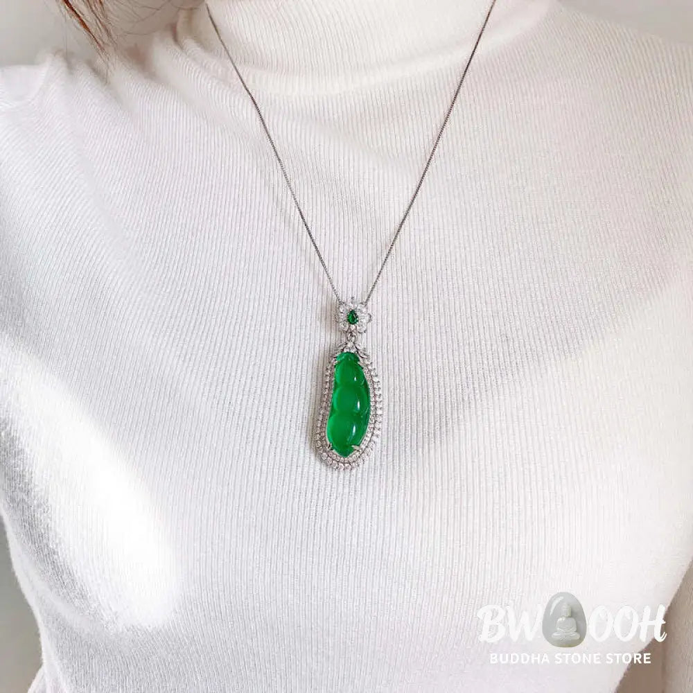 Buddha Stones Fortune Bean Cyan Jade Luck Necklace Pendant - BWOOOH - Cyan Jade(Success♥Healing) - Necklaces &amp; Pendants