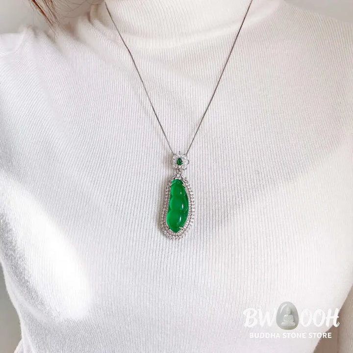 Buddha Stones Fortune Bean Cyan Jade Luck Necklace Pendant - BWOOOH - Cyan Jade(Success♥Healing) - Necklaces &amp; Pendants