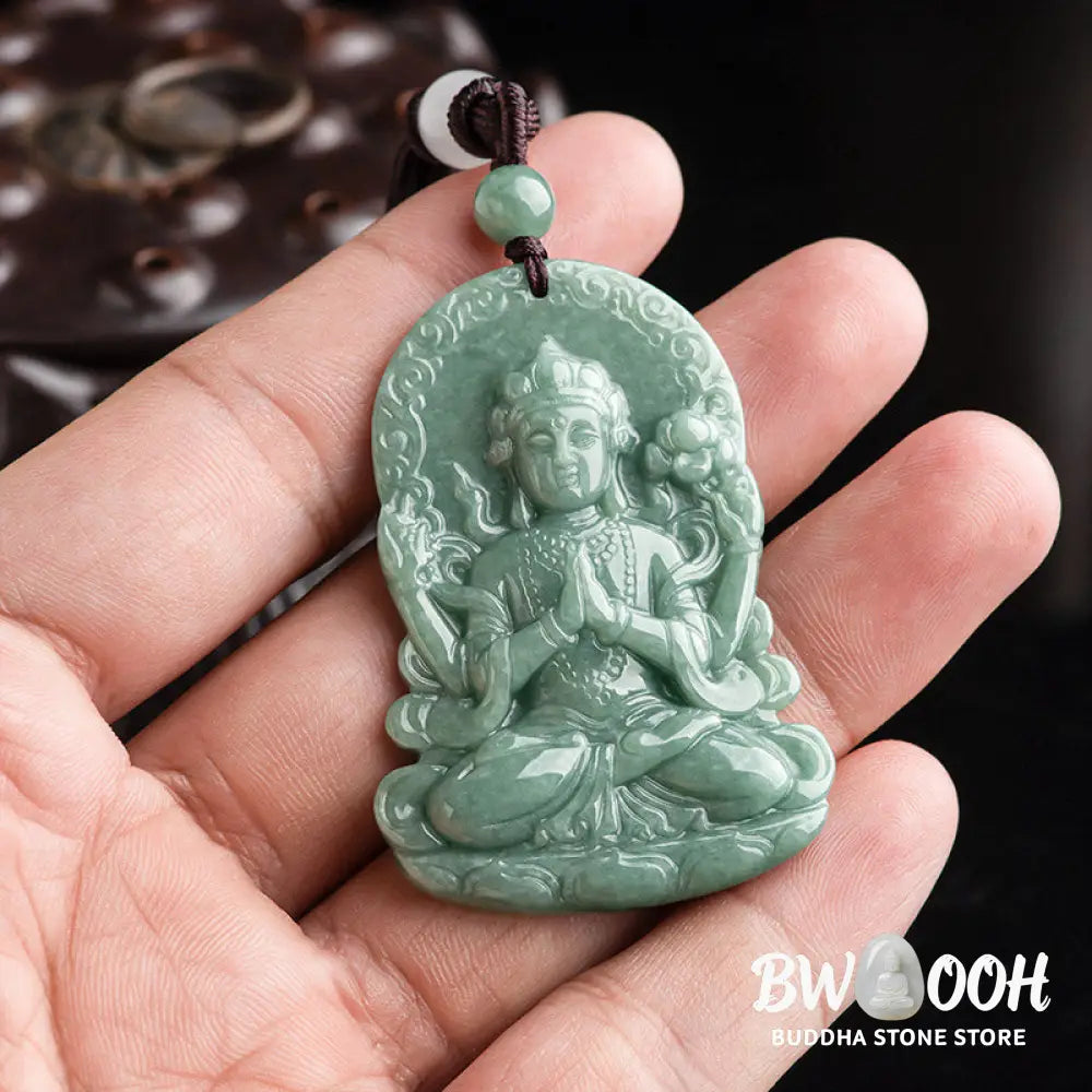 Buddha Stones Four-armed Avalokitesvara Natural Jade Amulet Blessing String Necklace - BWOOOH - AVALOKITESVARA SYMBOL