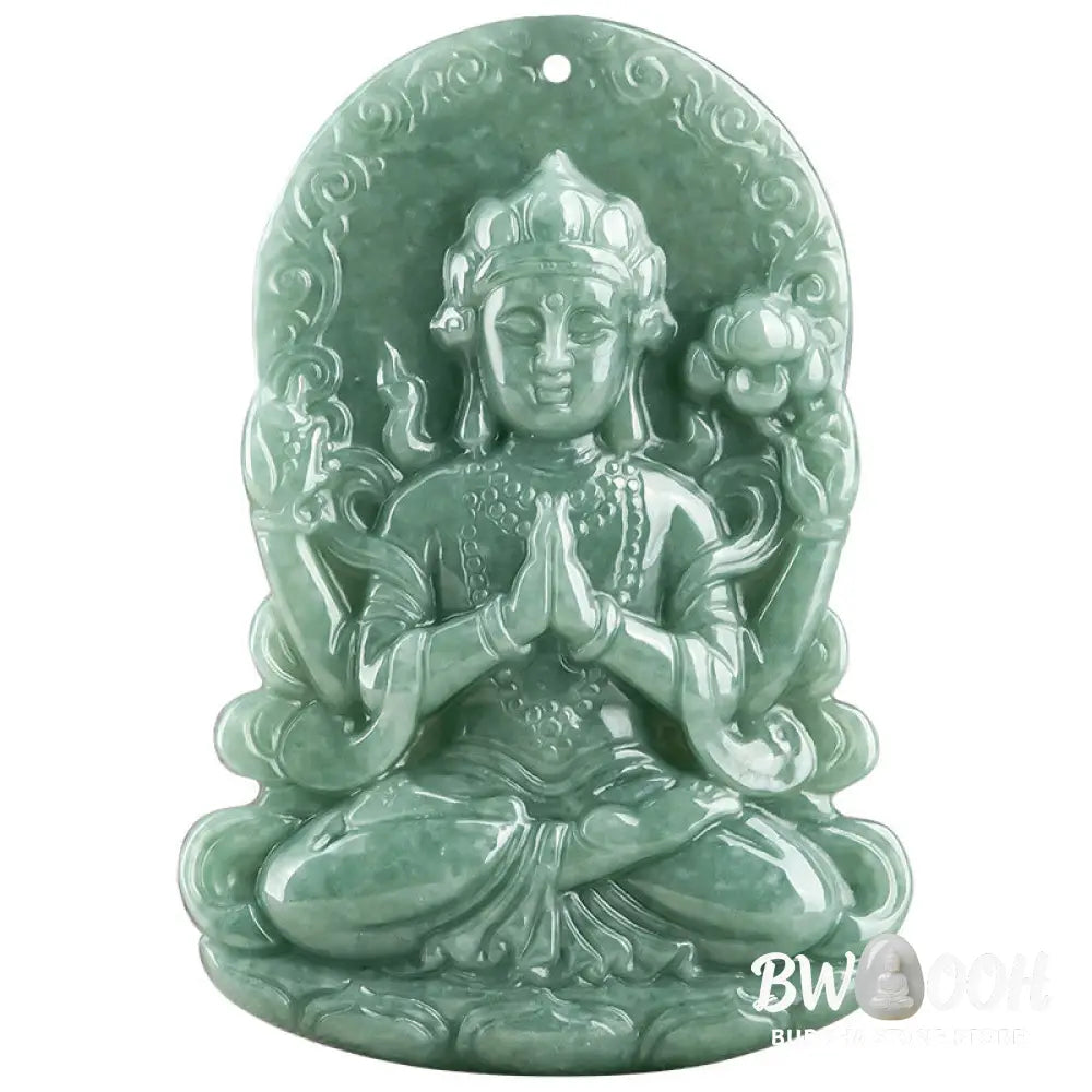 Buddha Stones Four-armed Avalokitesvara Natural Jade Amulet Blessing String Necklace - BWOOOH - AVALOKITESVARA SYMBOL
