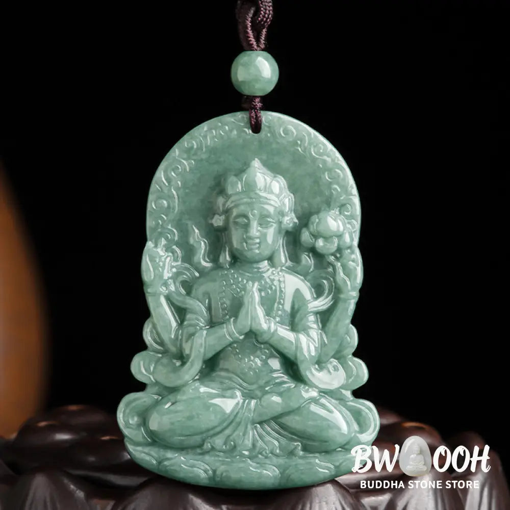 Buddha Stones Four-armed Avalokitesvara Natural Jade Amulet Blessing String Necklace - BWOOOH - AVALOKITESVARA SYMBOL