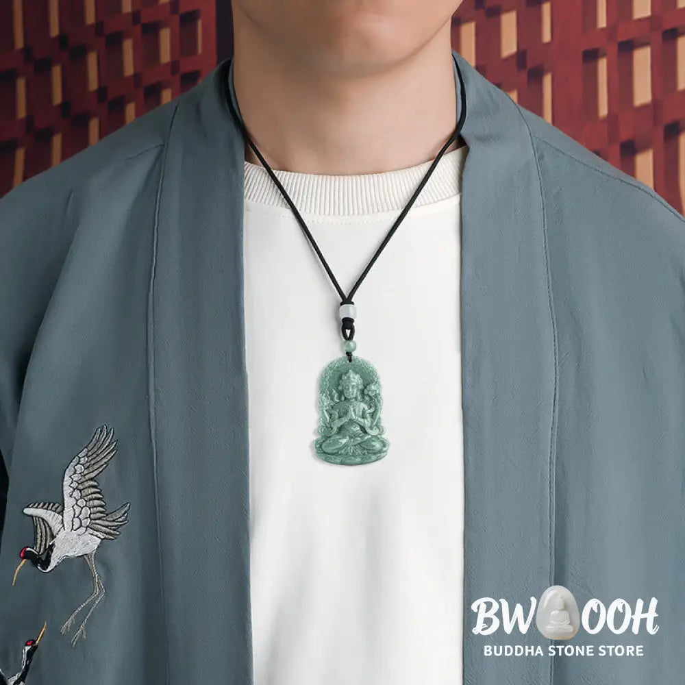 Buddha Stones Four-armed Avalokitesvara Natural Jade Amulet Blessing String Necklace - BWOOOH - AVALOKITESVARA SYMBOL