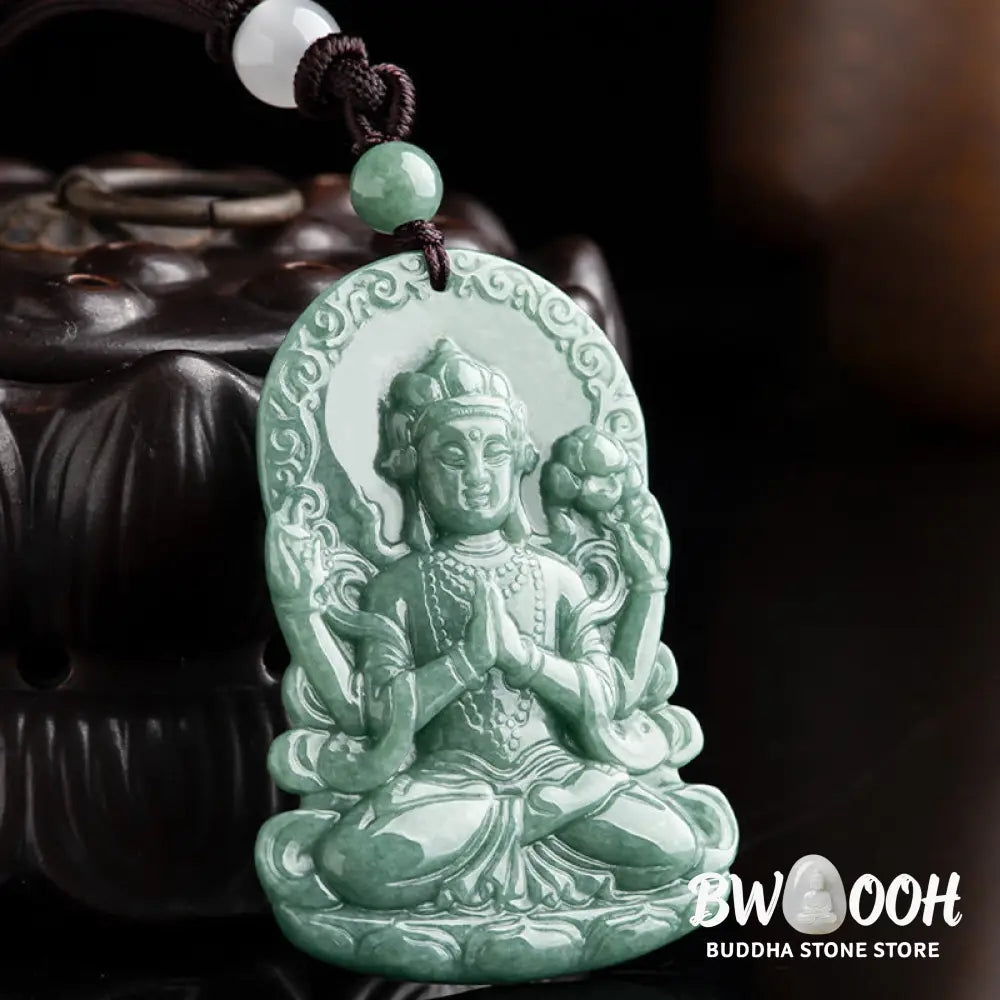 Buddha Stones Four-armed Avalokitesvara Natural Jade Amulet Blessing String Necklace - BWOOOH - AVALOKITESVARA SYMBOL