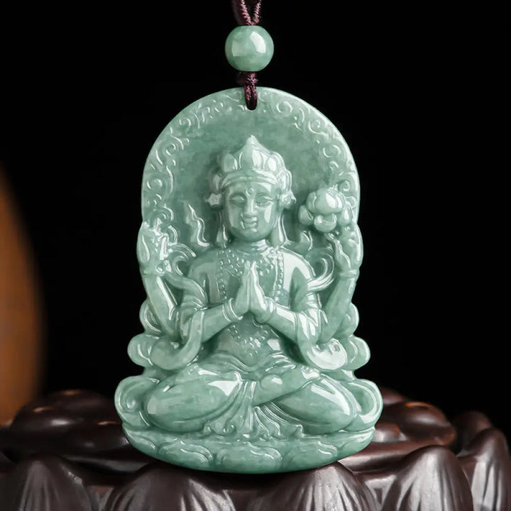 BWOOOH Four-armed Avalokitesvara natural jade amulet blessing string necklace
