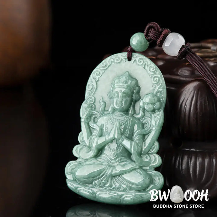 Buddha Stones Four-armed Avalokitesvara Natural Jade Amulet Blessing String Necklace - BWOOOH - AVALOKITESVARA SYMBOL