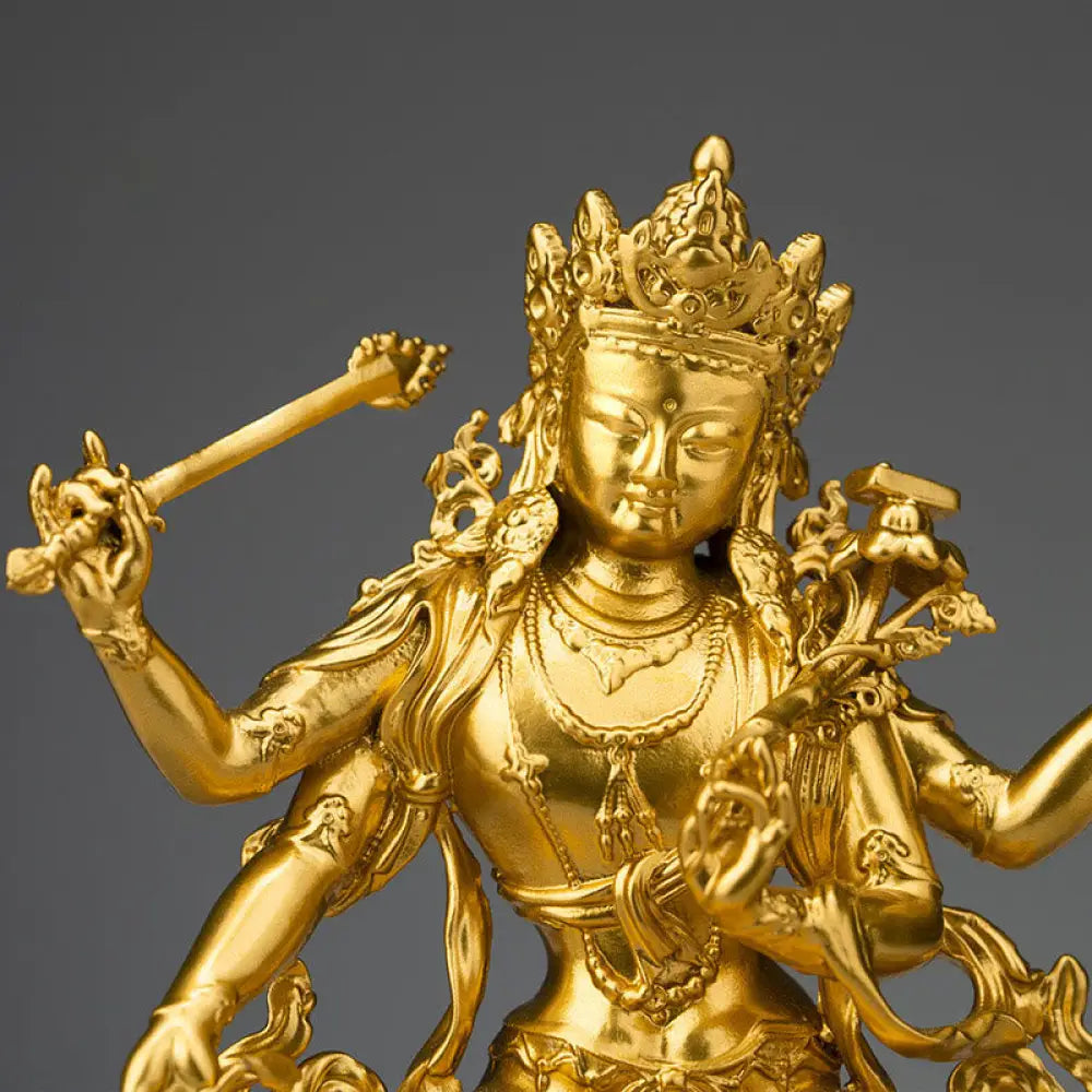 BWOOOH Four-armed Manjusri Bodhisattva Gold Figurine Compassion Serenity Copper Statue Home Decoration - Painted