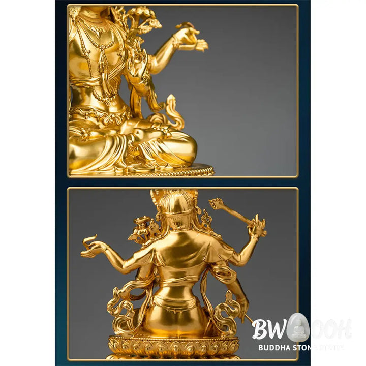 BWOOOH Four-armed Manjusri Bodhisattva Gold Figurine Compassion Serenity Copper Statue Home Decoration - Painted