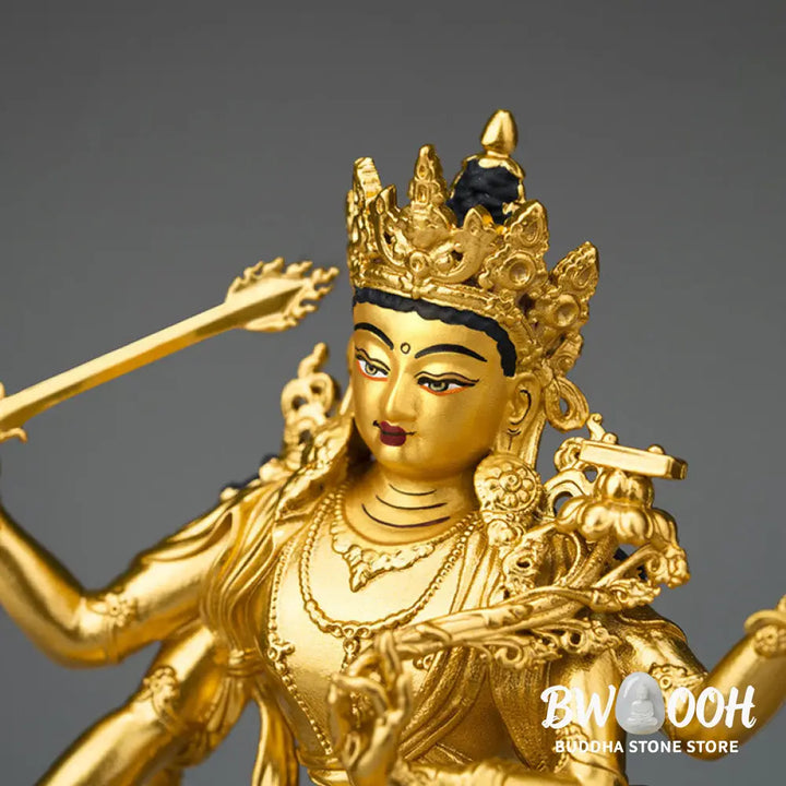 BWOOOH Four-armed Manjusri Bodhisattva Gold Figurine Compassion Serenity Copper Statue Home Decoration - Painted