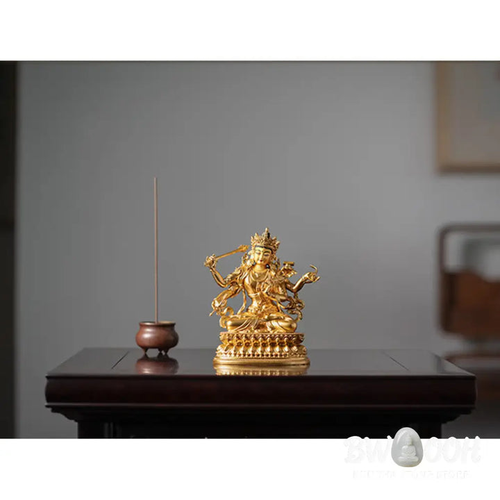 BWOOOH Four-armed Manjusri Bodhisattva Gold Figurine Compassion Serenity Copper Statue Home Decoration - Painted