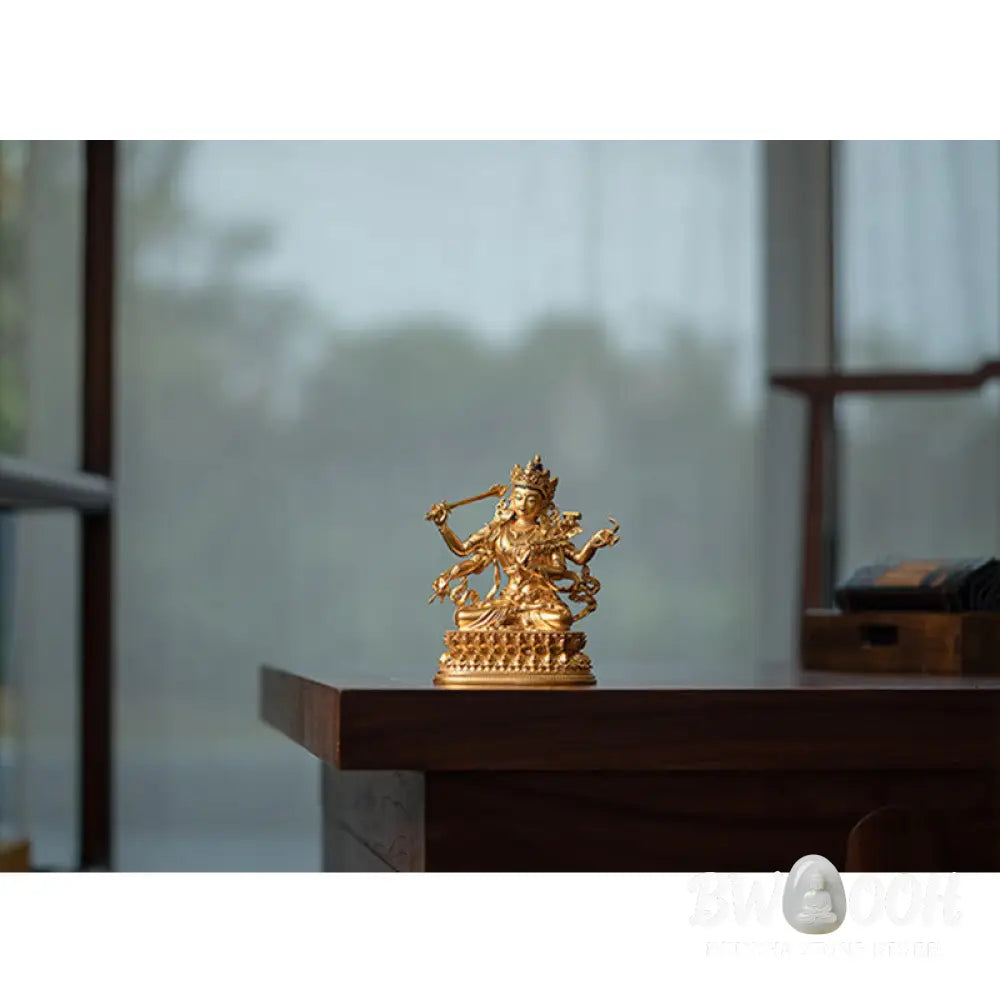 BWOOOH Four-armed Manjusri Bodhisattva Gold Figurine Compassion Serenity Copper Statue Home Decoration - Painted