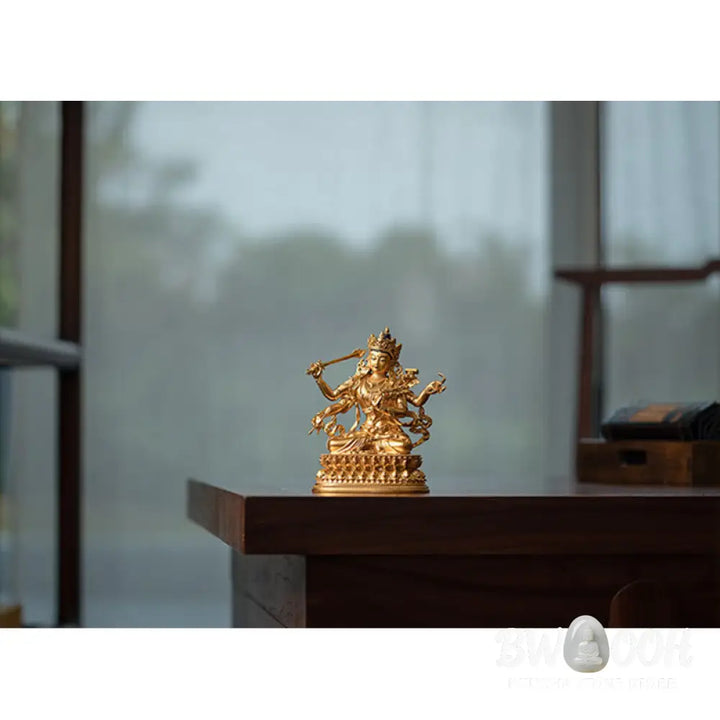 BWOOOH Four-armed Manjusri Bodhisattva Gold Figurine Compassion Serenity Copper Statue Home Decoration - Painted