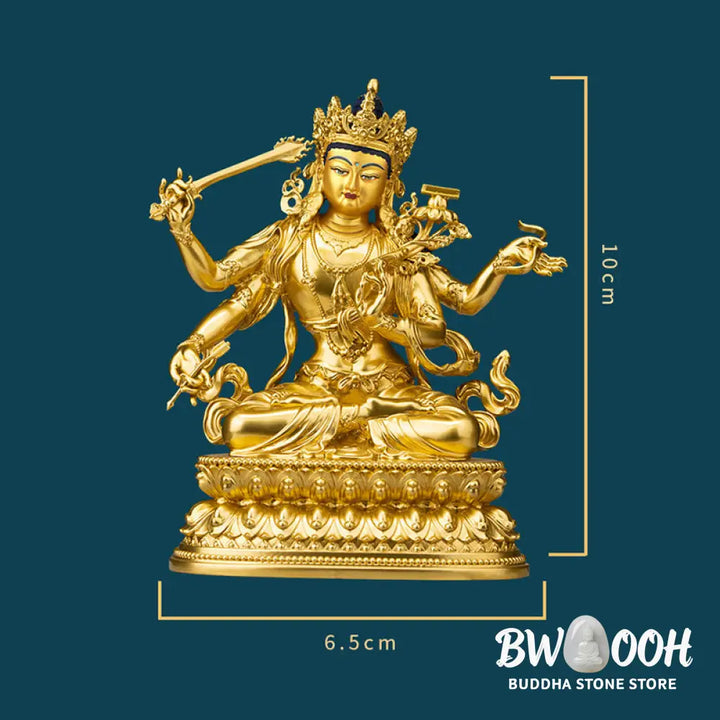 BWOOOH Four-armed Manjusri Bodhisattva Gold Figurine Compassion Serenity Copper Statue Home Decoration - Painted