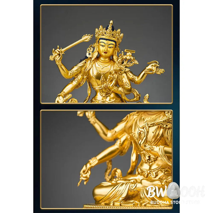 BWOOOH Four-armed Manjusri Bodhisattva Gold Figurine Compassion Serenity Copper Statue Home Decoration - Painted