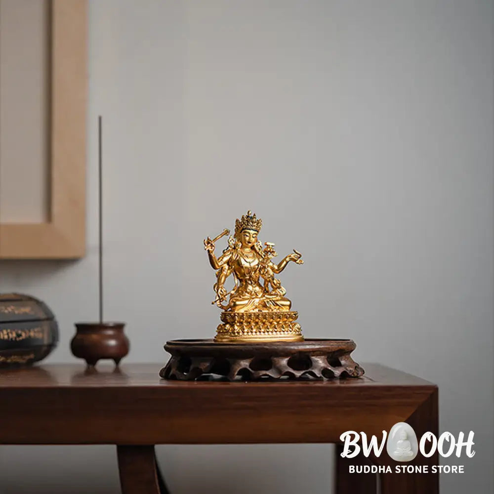 BWOOOH Four-armed Manjusri Bodhisattva Gold Figurine Compassion Serenity Copper Statue Home Decoration - Painted