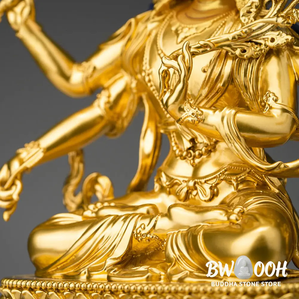 BWOOOH Four-armed Manjusri Bodhisattva Gold Figurine Compassion Serenity Copper Statue Home Decoration - Painted