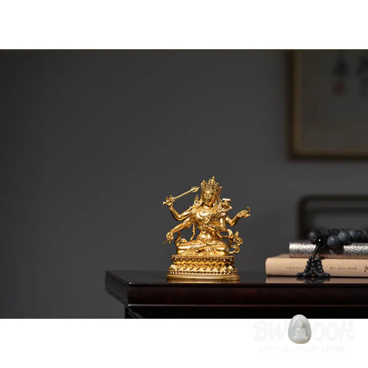 BWOOOH Four-armed Manjusri Bodhisattva Gold Figurine Compassion Serenity Copper Statue Home Decoration - Painted