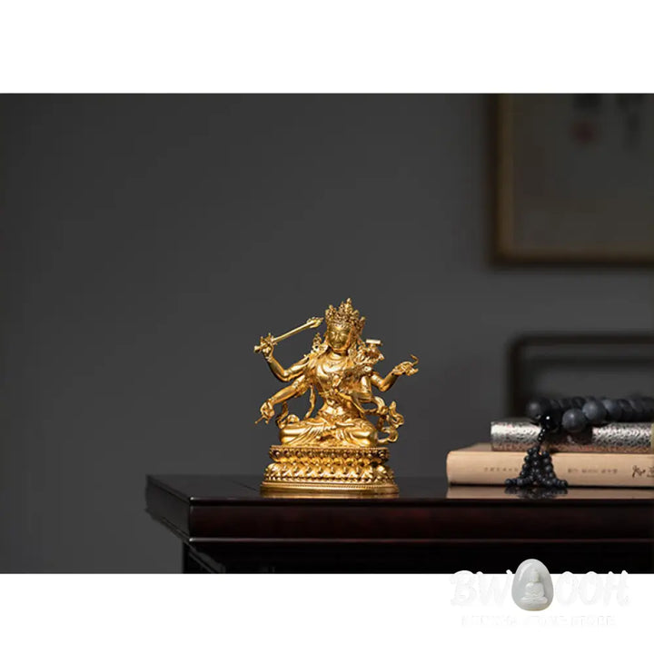 BWOOOH Four-armed Manjusri Bodhisattva Gold Figurine Compassion Serenity Copper Statue Home Decoration - Painted