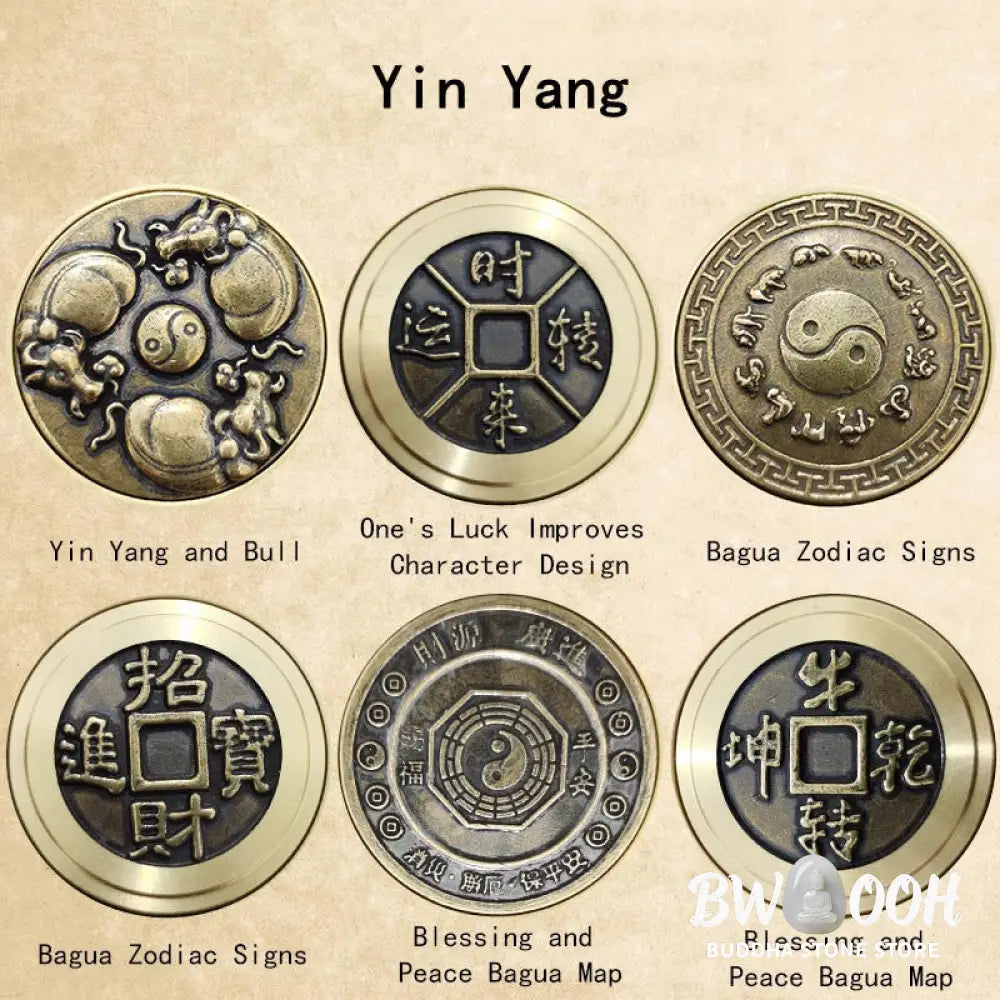 Buddha Stones Four Beasts Feng Shui Yin Yang Bagua Copper Coin Harmony Rotatable Decoration - BWOOOH - Decorations