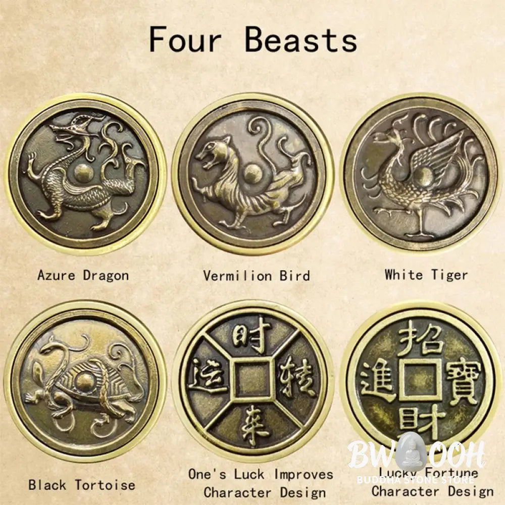 Buddha Stones Four Beasts Feng Shui Yin Yang Bagua Copper Coin Harmony Rotatable Decoration - BWOOOH - Decorations