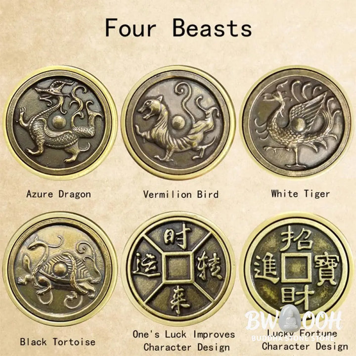 Buddha Stones Four Beasts Feng Shui Yin Yang Bagua Copper Coin Harmony Rotatable Decoration - BWOOOH - Decorations