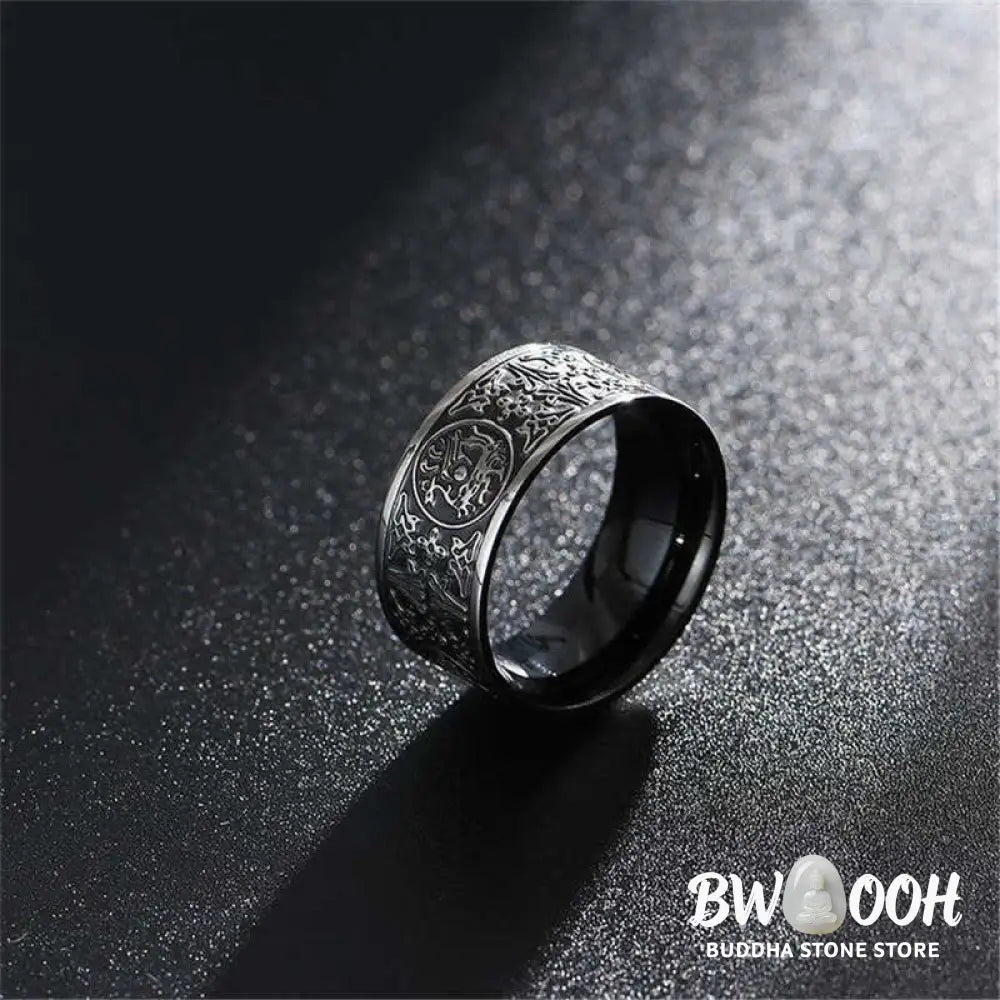 Buddha Stones Four Guardian Beast Dragon White Tiger Suzaku Basalt Carved Success Luck Ring - BWOOOH - Ring