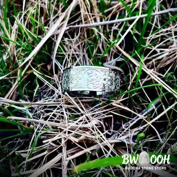 Buddha Stones Four Guardian Beast Dragon White Tiger Suzaku Basalt Carved Success Luck Ring - BWOOOH - Ring