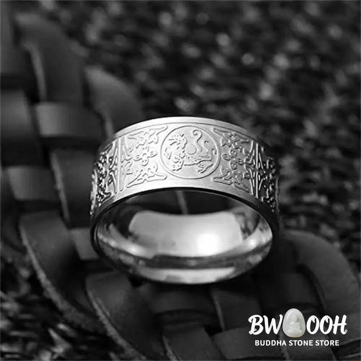 Buddha Stones Four Guardian Beast Dragon White Tiger Suzaku Basalt Carved Success Luck Ring - BWOOOH - Ring