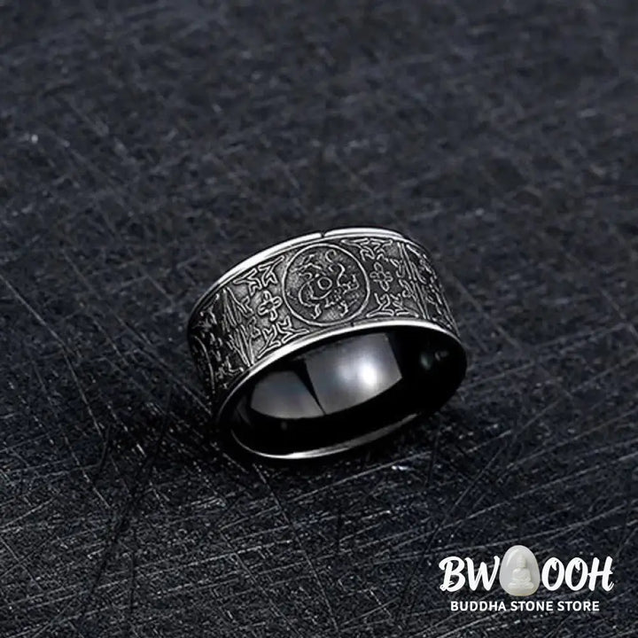 Buddha Stones Four Guardian Beast Dragon White Tiger Suzaku Basalt Carved Success Luck Ring - BWOOOH - Ring
