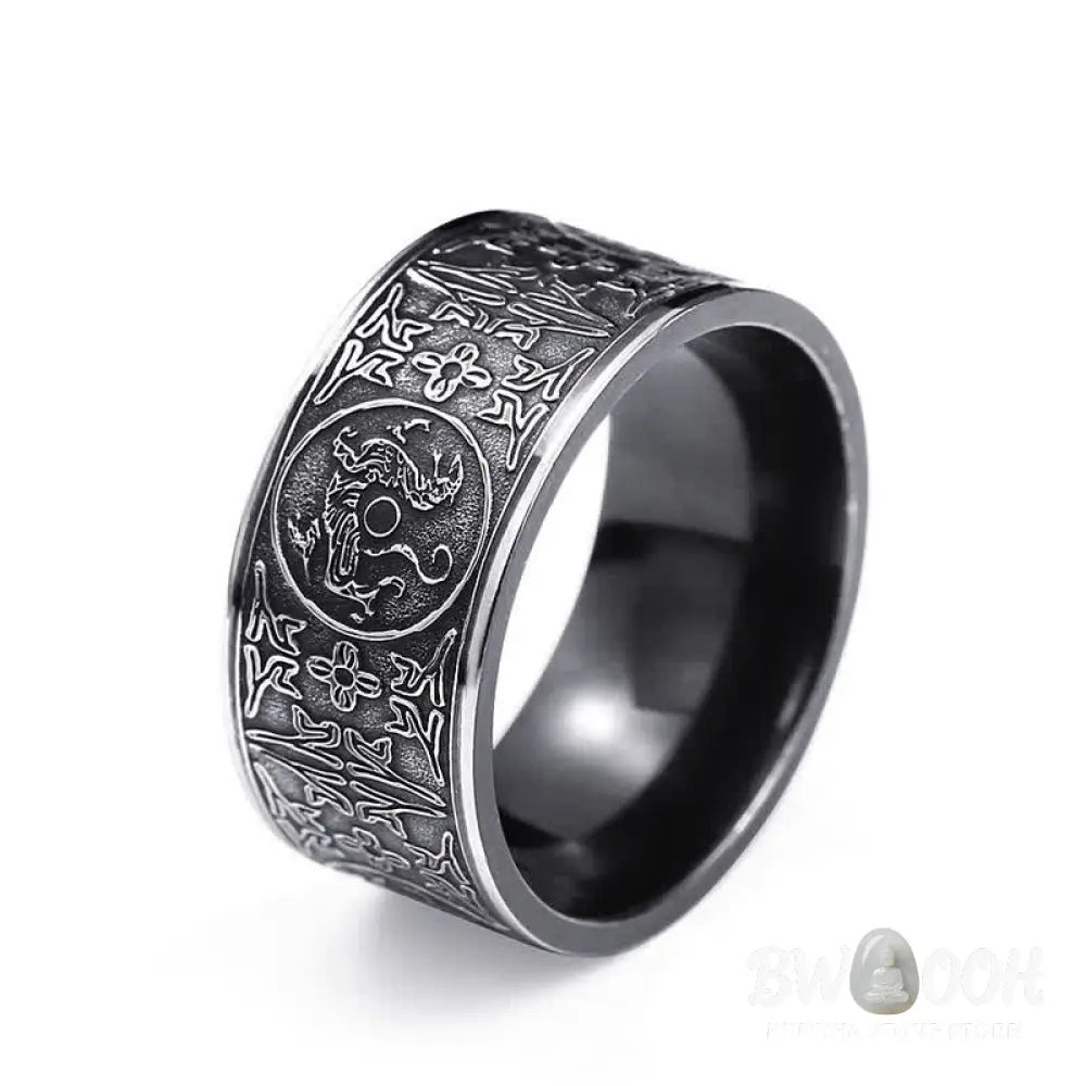 Buddha Stones Four Guardian Beast Dragon White Tiger Suzaku Basalt Carved Success Luck Ring - BWOOOH - Ring