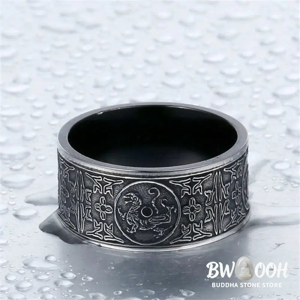 Buddha Stones Four Guardian Beast Dragon White Tiger Suzaku Basalt Carved Success Luck Ring - BWOOOH - Ring