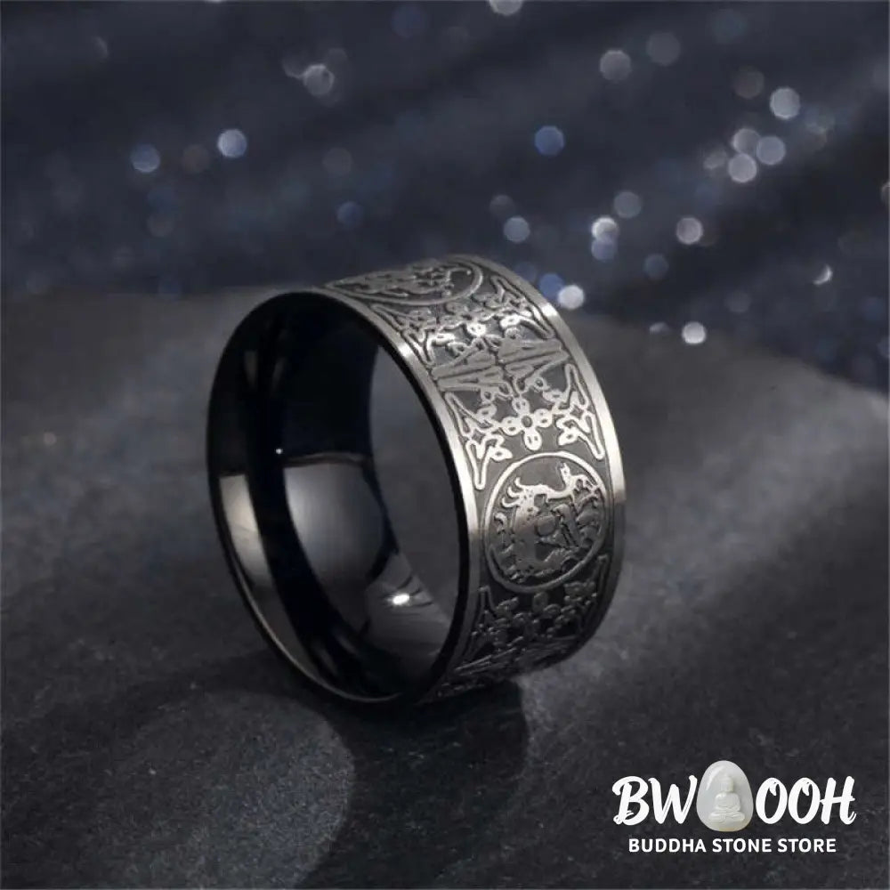 Buddha Stones Four Guardian Beast Dragon White Tiger Suzaku Basalt Carved Success Luck Ring - BWOOOH - Ring