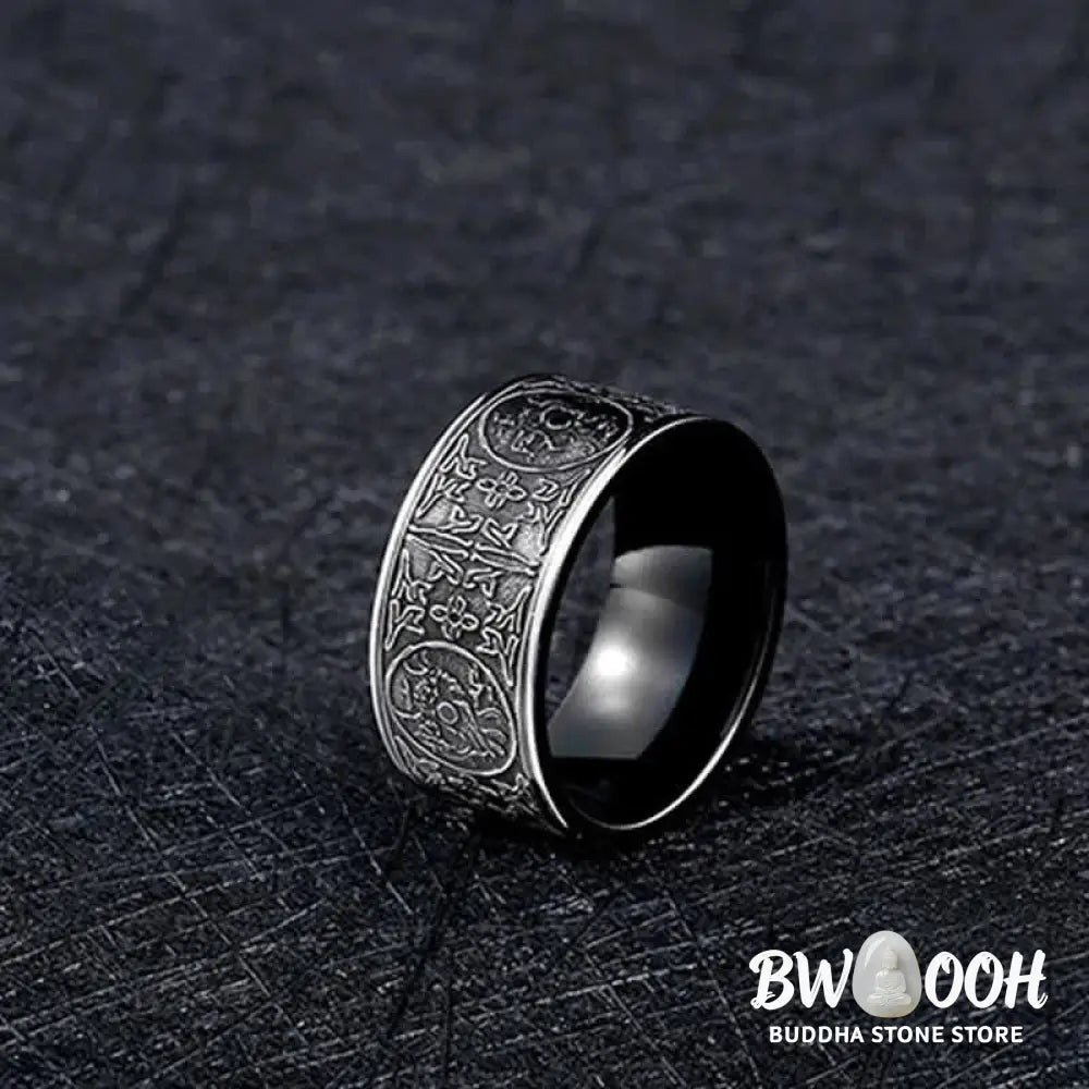 Buddha Stones Four Guardian Beast Dragon White Tiger Suzaku Basalt Carved Success Luck Ring - BWOOOH - Ring