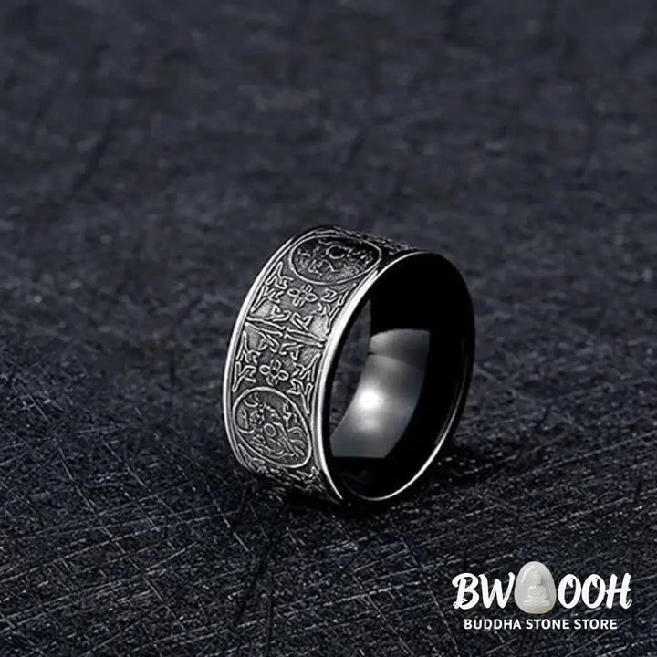 Buddha Stones Four Guardian Beast Dragon White Tiger Suzaku Basalt Carved Success Luck Ring - BWOOOH - Ring