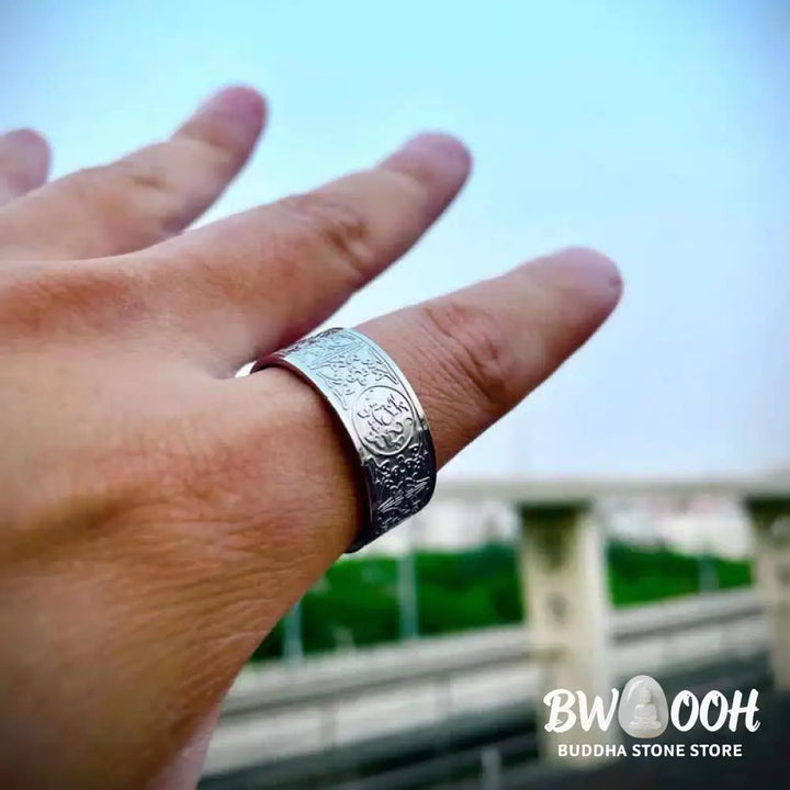 Buddha Stones Four Guardian Beast Dragon White Tiger Suzaku Basalt Carved Success Luck Ring - BWOOOH - Ring