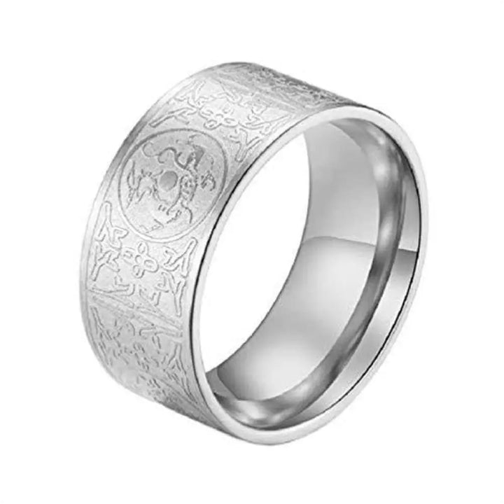 Buddha Stones Four Guardian Beast Dragon White Tiger Suzaku Basalt Carved Success Luck Ring - BWOOOH - Silver / US7