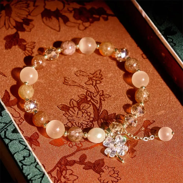 Buddha Stones Four Leaf Clover Amethyst Citrine Green Strawberry Quartz Rutilated Quartz Balance Bracelet - Rutilated
