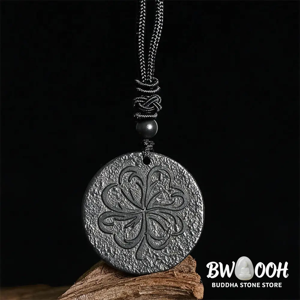 Buddha Stones Four Leaf Clover Authentic Shungite Stone Graphite Stone Protection Necklace Pendant - BWOOOH - Shungite