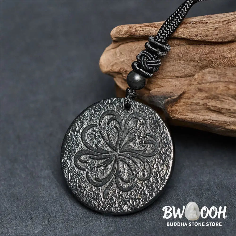 Buddha Stones Four Leaf Clover Authentic Shungite Stone Graphite Stone Protection Necklace Pendant - BWOOOH - Shungite