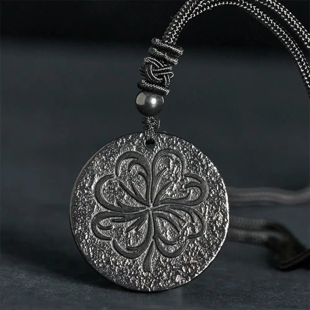 Buddha Stones Four Leaf Clover Authentic Shungite Stone Graphite Stone Protection Necklace Pendant - BWOOOH - Shungite