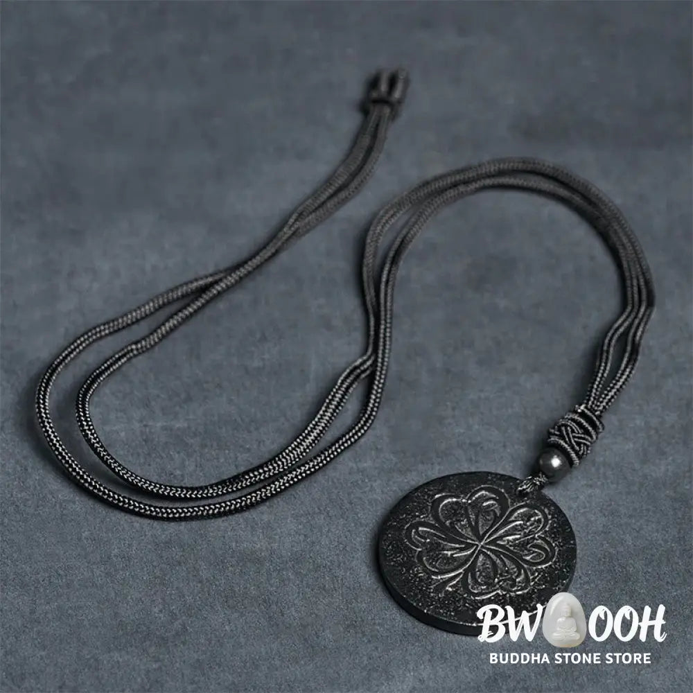 Buddha Stones Four Leaf Clover Authentic Shungite Stone Graphite Stone Protection Necklace Pendant - BWOOOH - Shungite