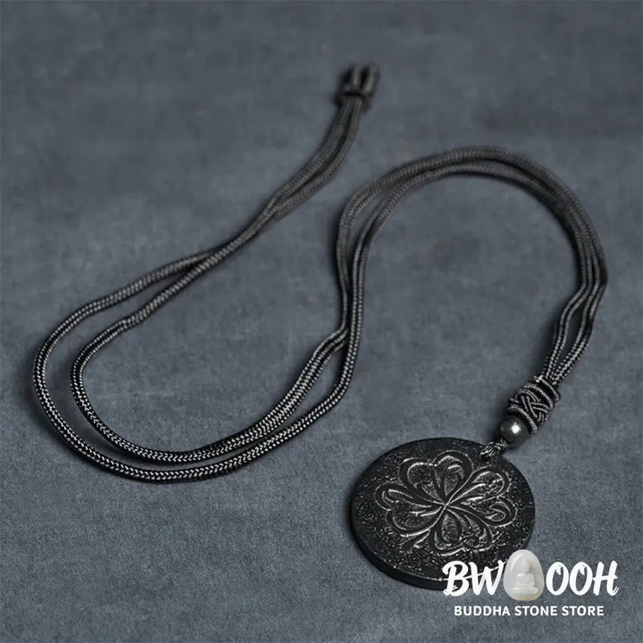 Buddha Stones Four Leaf Clover Authentic Shungite Stone Graphite Stone Protection Necklace Pendant - BWOOOH - Shungite