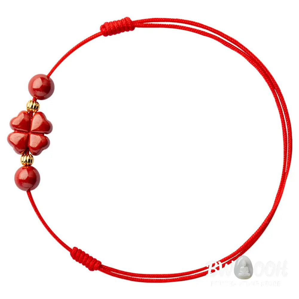Buddha Stones Four Leaf Clover Cinnabar Blessing Calm String Bracelet Anklet - BWOOOH - Bracelet