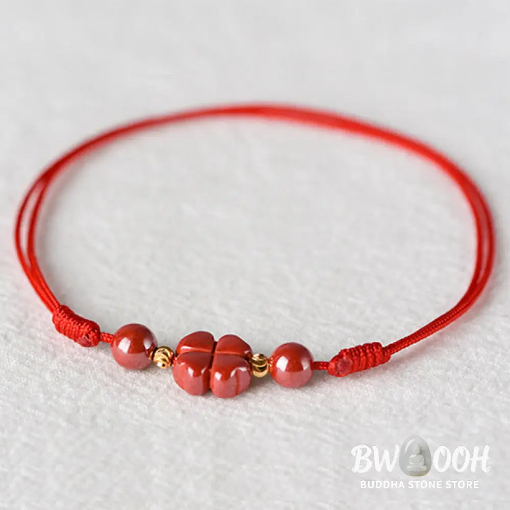 Buddha Stones Four Leaf Clover Cinnabar Blessing Calm String Bracelet Anklet - BWOOOH - Bracelet