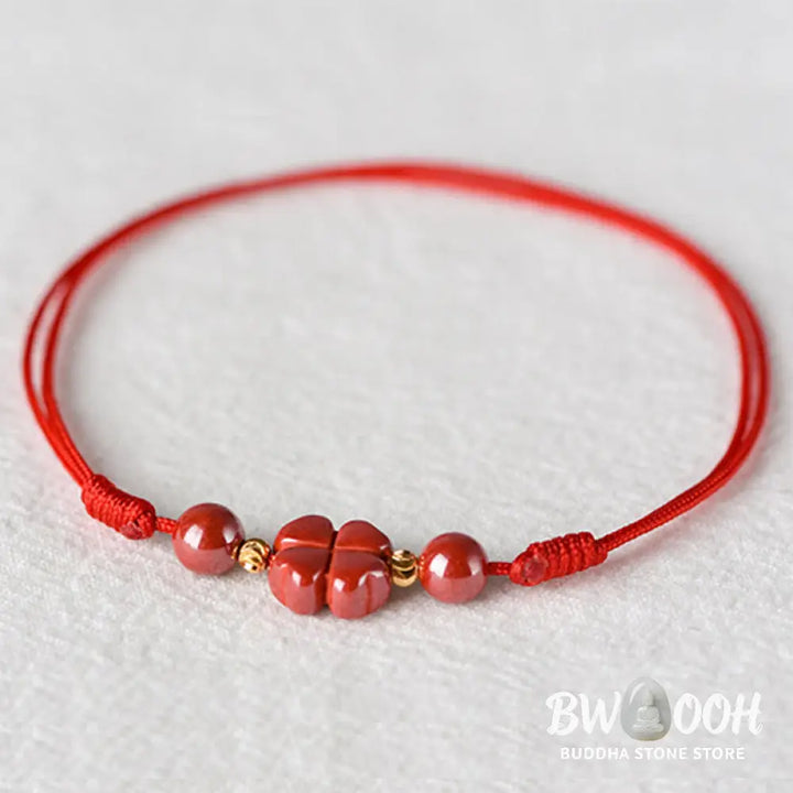 Buddha Stones Four Leaf Clover Cinnabar Blessing Calm String Bracelet Anklet - BWOOOH - Bracelet