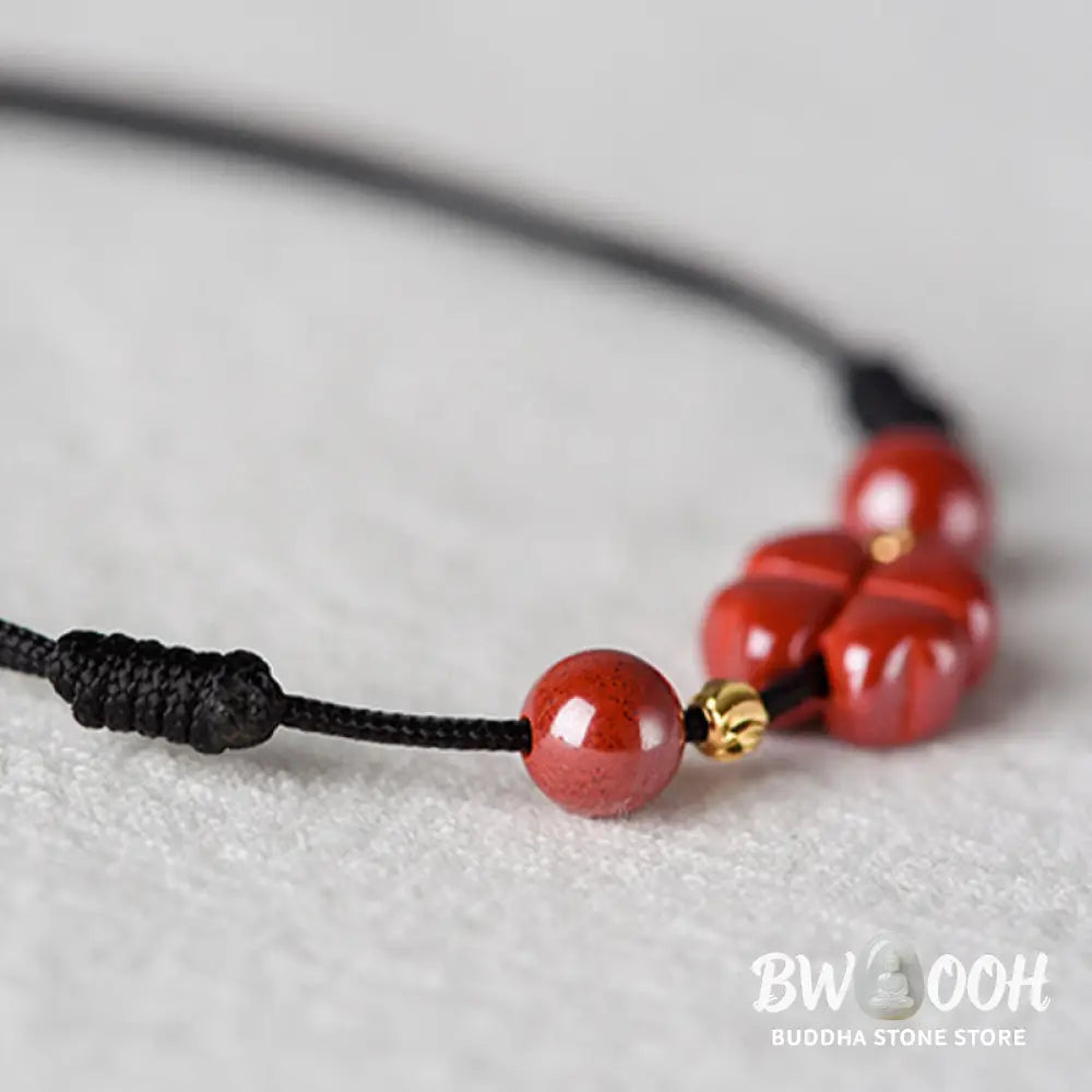 Buddha Stones Four Leaf Clover Cinnabar Blessing Calm String Bracelet Anklet - BWOOOH - Bracelet