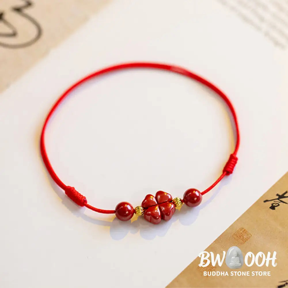 Buddha Stones Four Leaf Clover Cinnabar Blessing Calm String Bracelet Anklet - BWOOOH - Bracelet