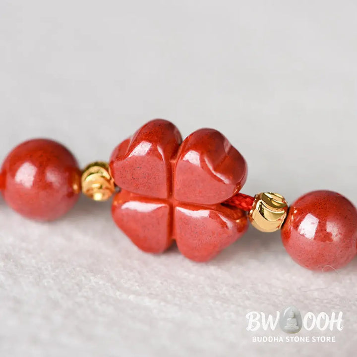 Buddha Stones Four Leaf Clover Cinnabar Blessing Calm String Bracelet Anklet - BWOOOH - Bracelet