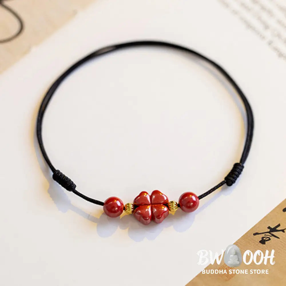 Buddha Stones Four Leaf Clover Cinnabar Blessing Calm String Bracelet Anklet - BWOOOH - Bracelet