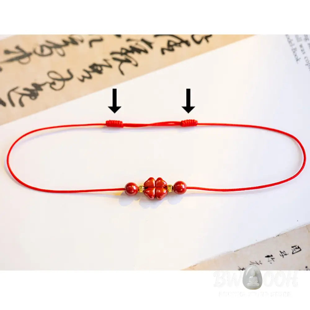 Buddha Stones Four Leaf Clover Cinnabar Blessing Calm String Bracelet Anklet - BWOOOH - Bracelet