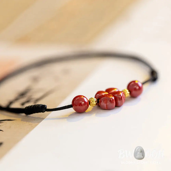 Buddha Stones Four Leaf Clover Cinnabar Blessing Calm String Bracelet Anklet - BWOOOH - Bracelet